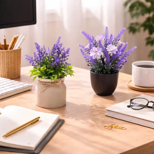 Duo de mini plantes artificielles lavande et marguerites – vue 2