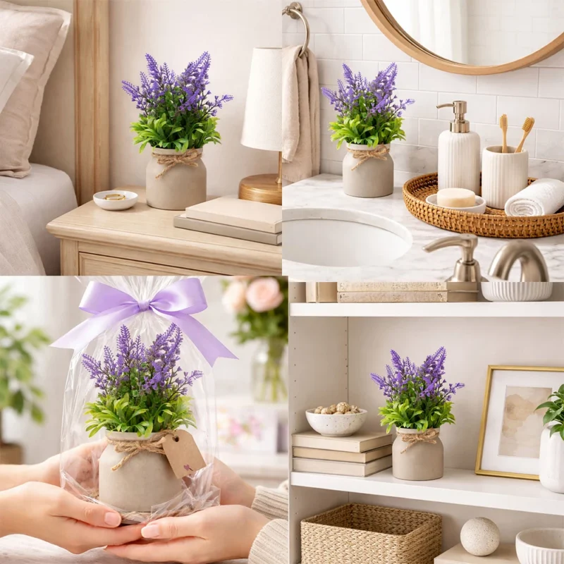 Duo de mini plantes artificielles lavande et marguerites – vue 5 Duo de mini plantes artificielles lavande et marguerites – vue 5