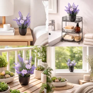 Duo de mini plantes artificielles lavande et marguerites – vue 6 Duo de mini plantes artificielles lavande et marguerites – vue 6