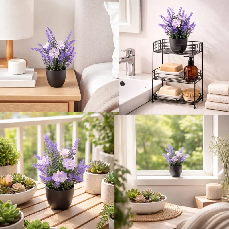 Duo de mini plantes artificielles lavande et marguerites – vue 6 Duo de mini plantes artificielles lavande et marguerites – vue 6