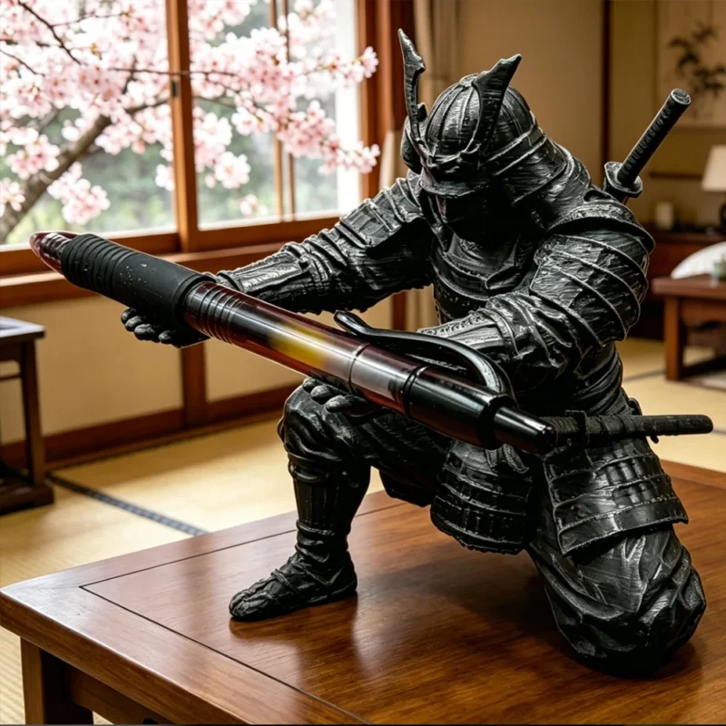 Porte-stylo figurine samouraï agenouillé – Noir