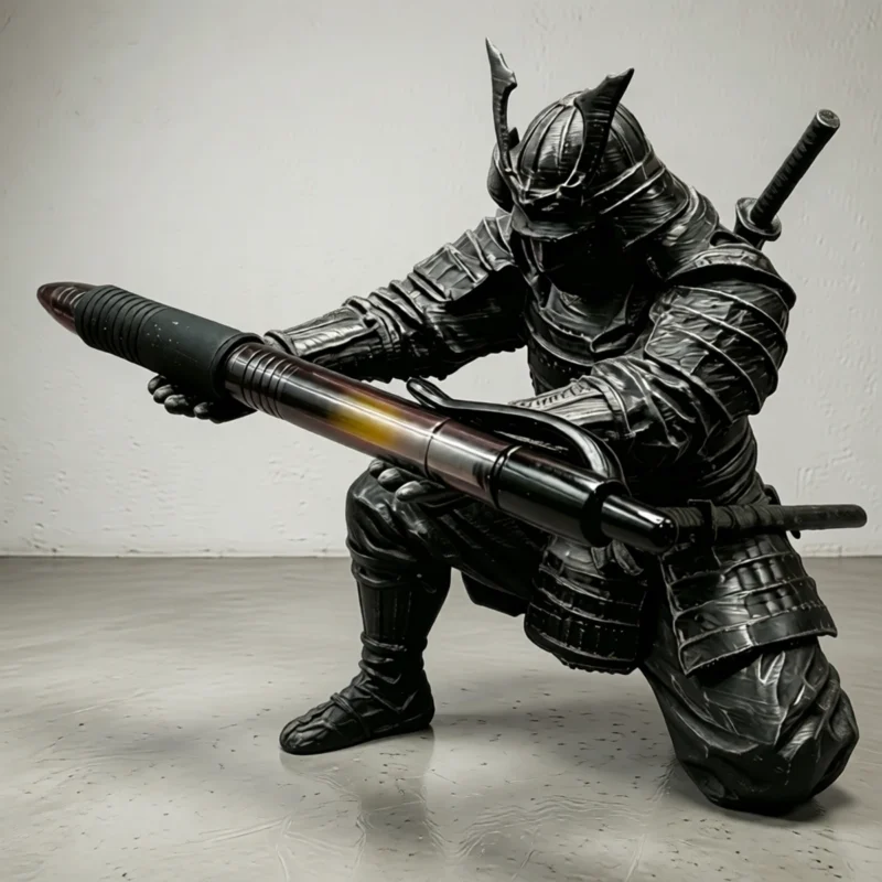 Porte-stylo figurine samouraï agenouillé