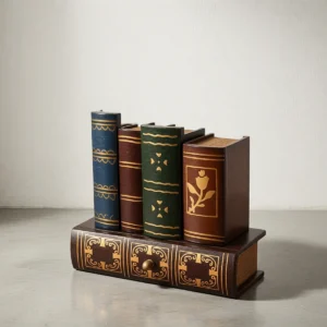 Pot à crayons en bois façon livres anciens, avec tiroir Pot à crayons en bois façon livres anciens, avec tiroir