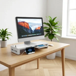 Réhausseur d’écran pliable avec tiroir et USB – vue 3 Réhausseur d’écran pliable avec tiroir et USB – vue 3