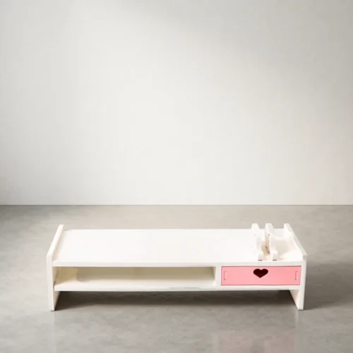 Rehausseur d’écran avec tiroirs cœur, rose et blanc
