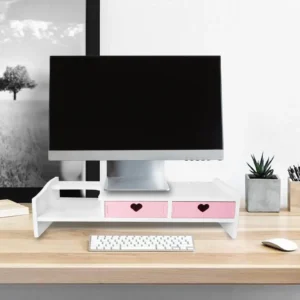 Réhausseur d’écran à tiroirs, rose ou blanc Réhausseur d’écran à tiroirs, rose ou blanc