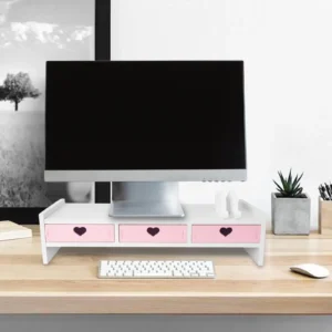 Réhausseur d’écran à tiroirs, rose ou blanc Réhausseur d’écran à tiroirs, rose ou blanc