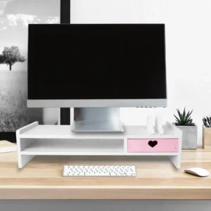 Réhausseur d’écran à tiroirs, rose ou blanc Réhausseur d’écran à tiroirs, rose ou blanc
