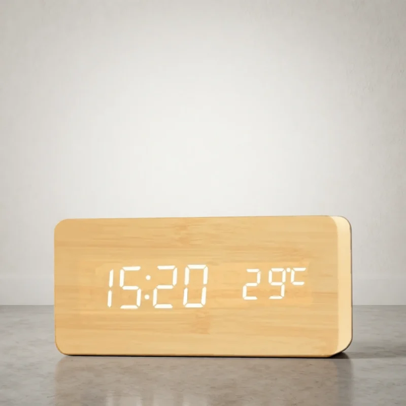 Réveil LED effet bois avec température Réveil LED effet bois avec température