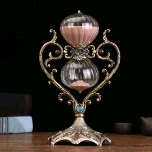Sablier cœur en métal ouvragé, 30 ou 60 minutes – Bronze et rose