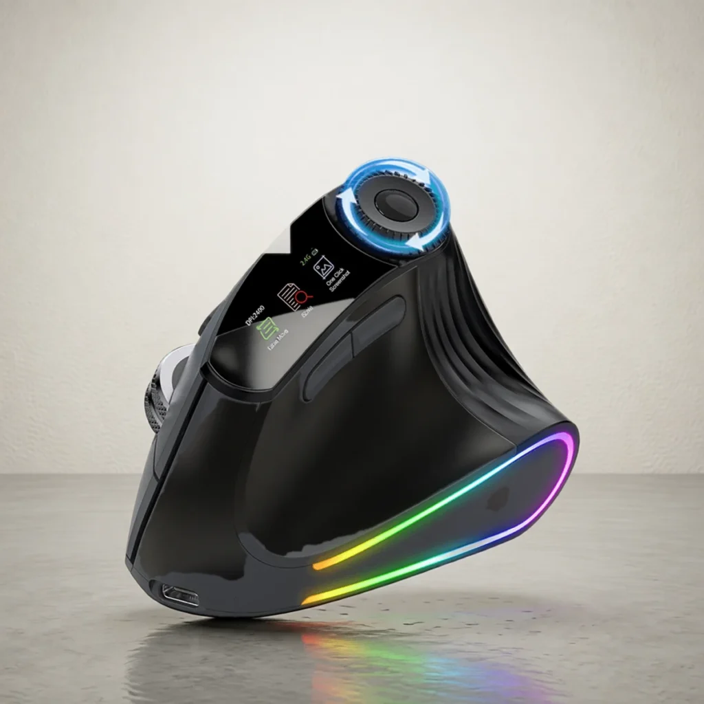 Souris verticale ergonomique noire avec bande lumineuse