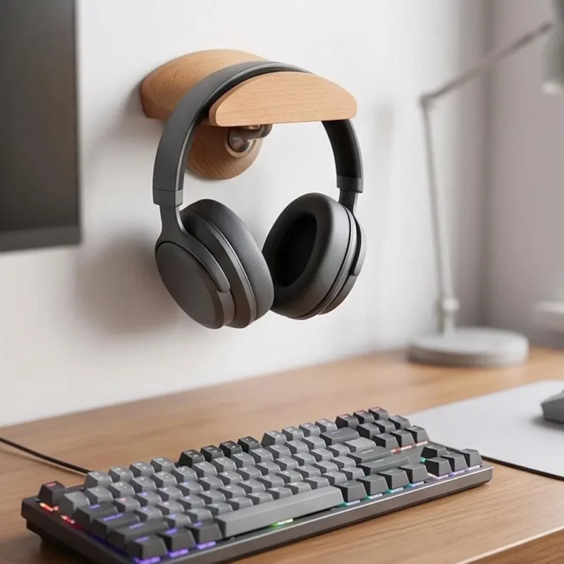 Support de casque mural en bois massif – vue 3 Support de casque mural en bois massif – vue 3