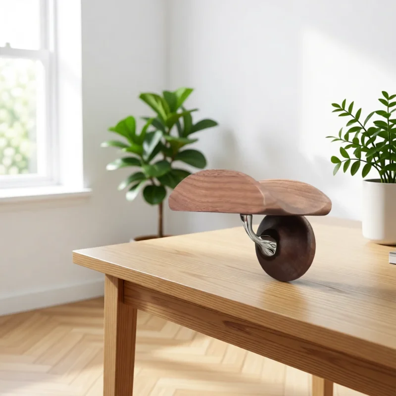 Support de casque mural en bois massif – Noyer Support de casque mural en bois massif – Noyer