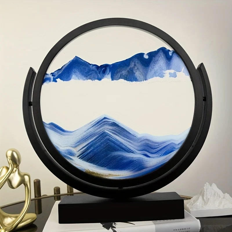Tableau de sable mouvant 3D, cadre rond – Bleu