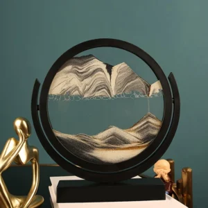 Tableau de sable mouvant 3D, cadre rond – Noir et blanc